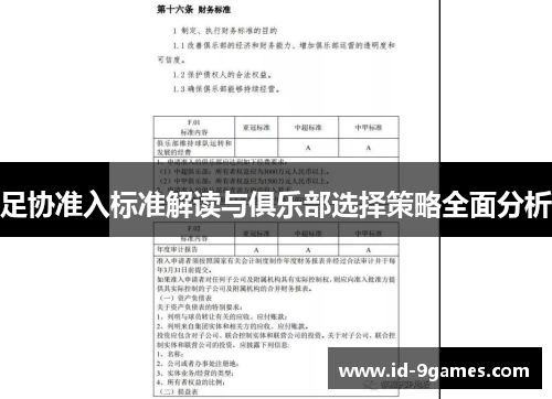 足协准入标准解读与俱乐部选择策略全面分析