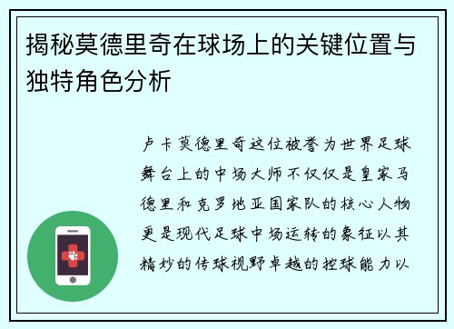 揭秘莫德里奇在球场上的关键位置与独特角色分析
