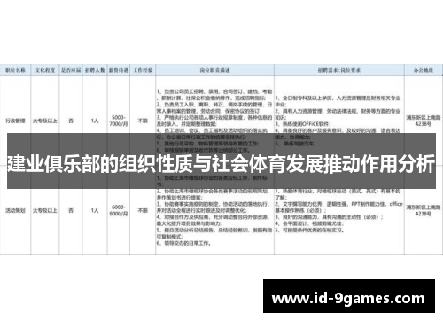 建业俱乐部的组织性质与社会体育发展推动作用分析